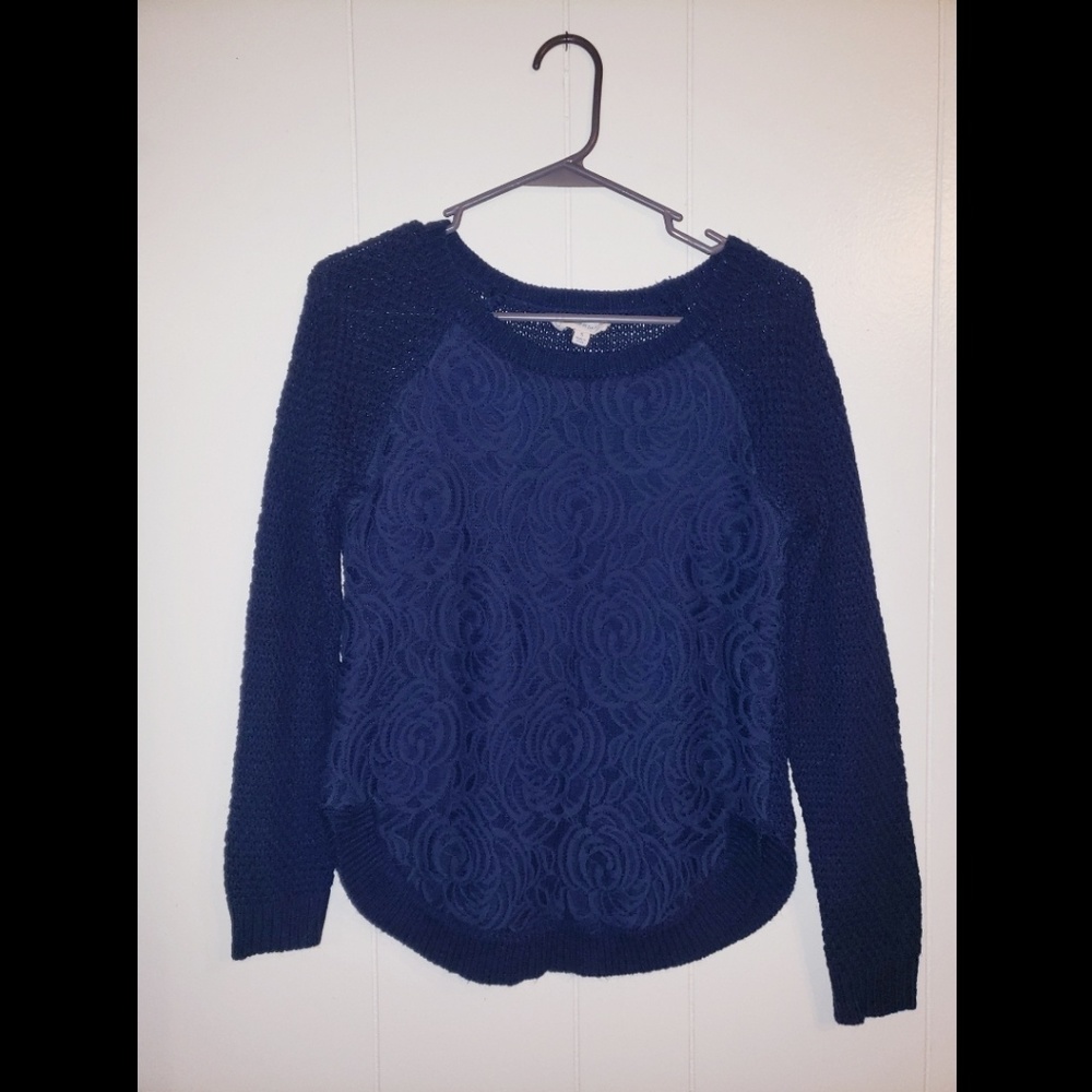 Blue Floral Lace Sweater
